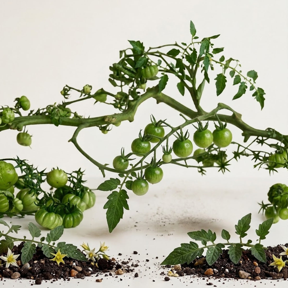 Fragrance note graphic for Green Tomato Vines featuring fresh tomato leaves, cassis & amber - Hideaway Home Fragrances