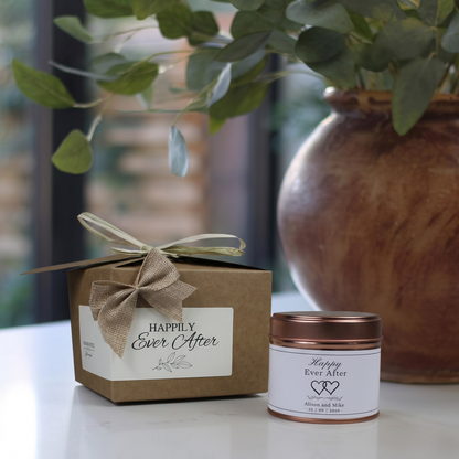 Ready-to-gift fairytale theme wedding keepsake box containing a custom handmade soy candle and premium home diffuser – Hideaway Home Fragrances
