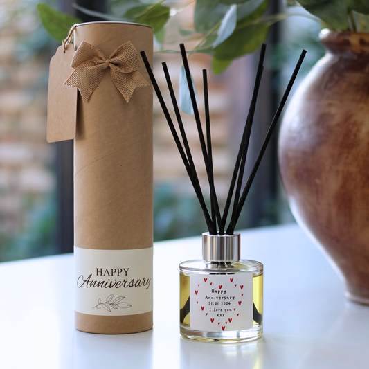 Personalised special date love heart anniversary candle and reed diffuser gift set ready to give - Hideaway Home Fragrances