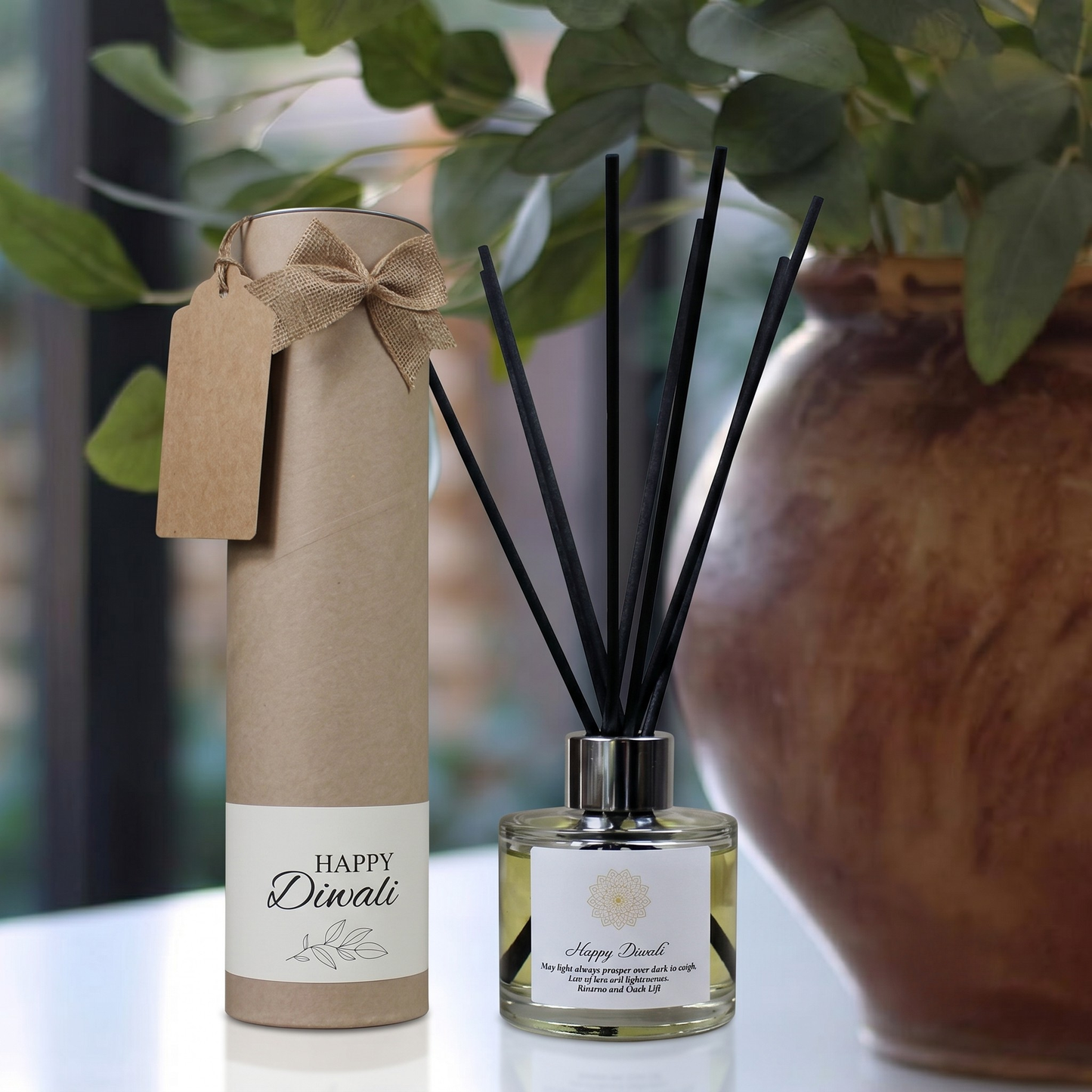 Happy diwali personalised candle and reed diffuser keepsake gift set ready to give - Hideaway Home Fragrances