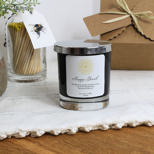 Personalised Happy Diwali candle gift with custom message – Hideaway Home Fragrances