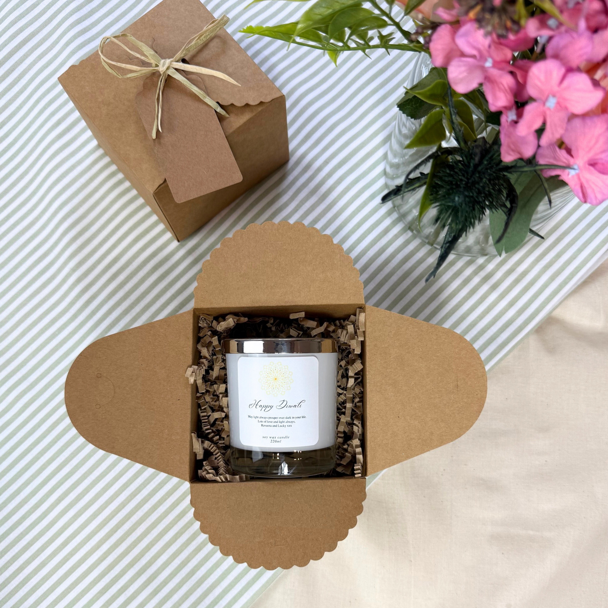 Unique custom Diwali candle gift with heartfelt message – Hideaway Home Fragrances