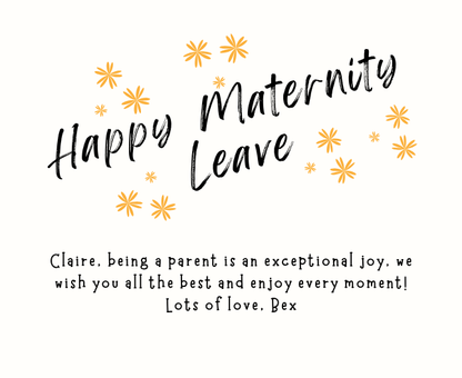 Luxury personalized office baby shower hamper with a celebratory expectant mother farewell candle and reed diffuser, elegantly boxed by Hideaway Home Fragrances.