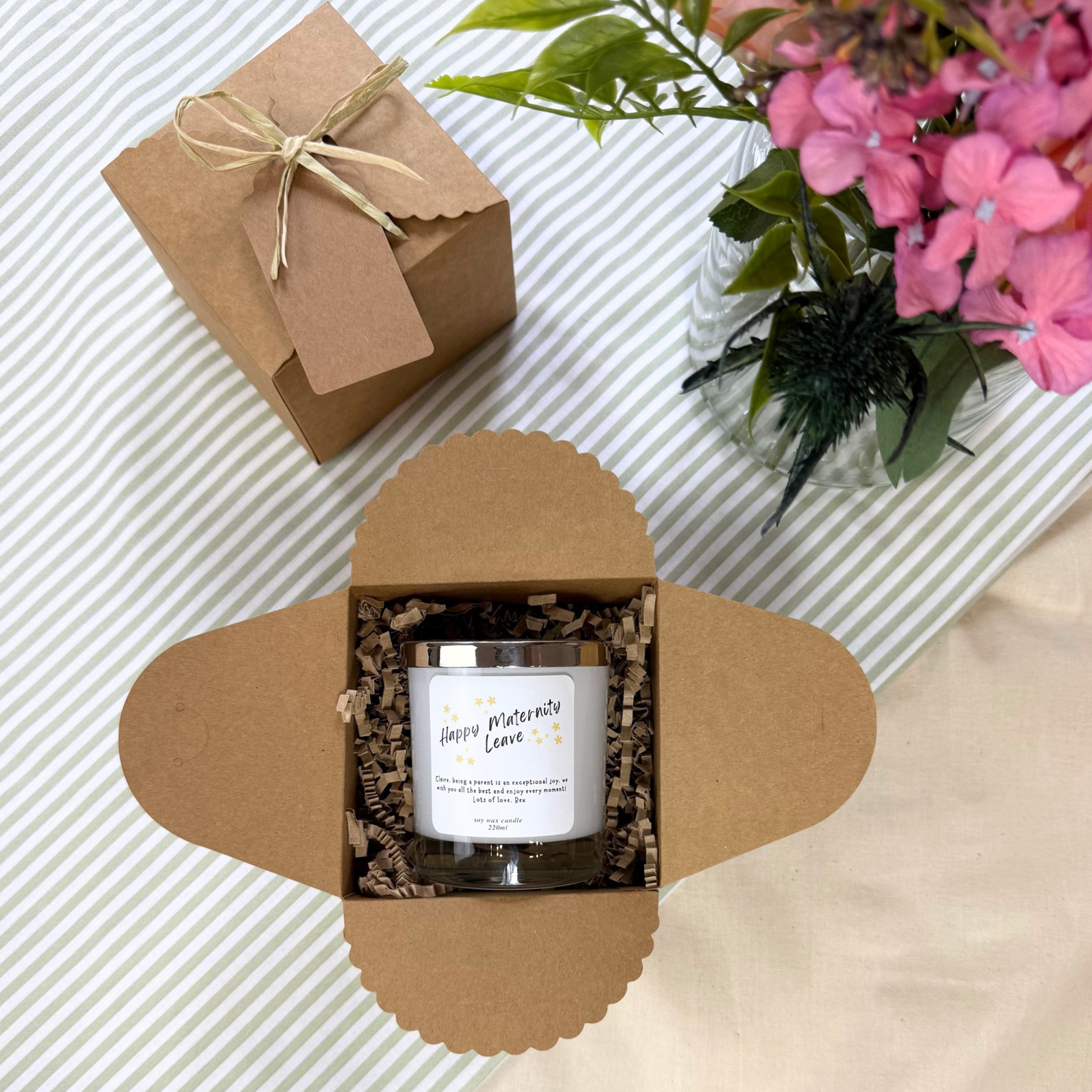 Thoughtful personalised candle gift wishing joy and relaxation to a new mum – Hideaway Home Fragrances