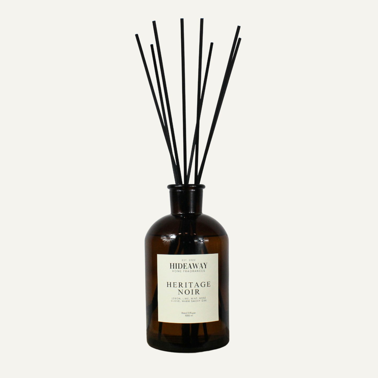 Heritage Noir 1000ml luxury reed diffuser statement piece with smoky tobacco and vintage cognac