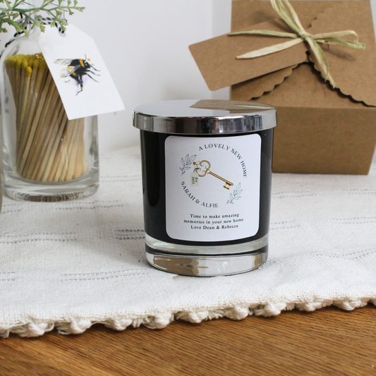 Personalised New Home Key candle with names and moving-in year – Hideaway Home Fragrances