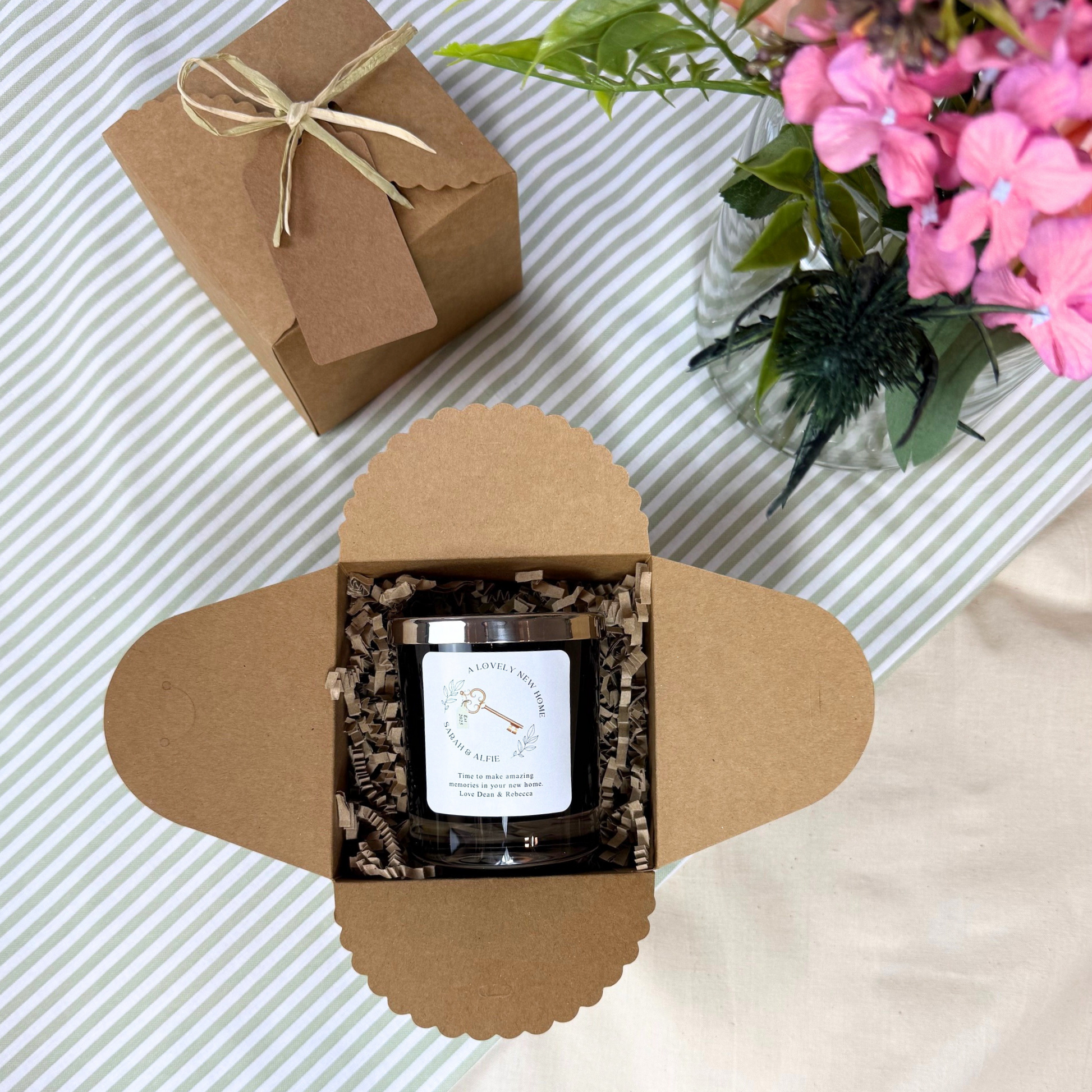 Thoughtful keepsake candle with custom message to celebrate a new home – Hideaway Home Fragrances
