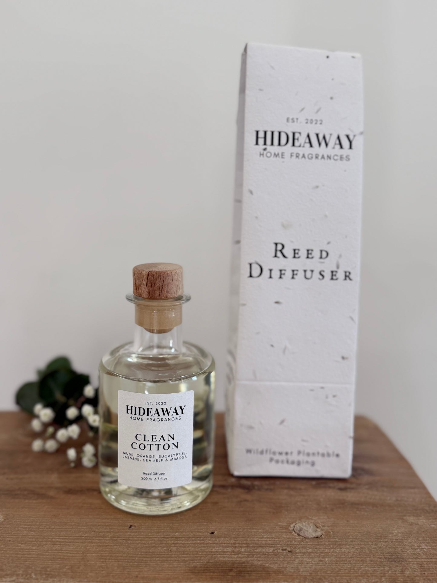 Clean Cotton scented reed diffuser creating a fresh linen aroma in modern home décor - Hideaway Home Fragrances