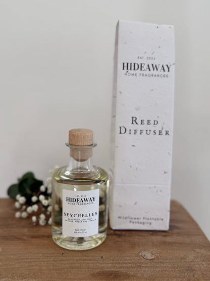 Seychelles Reed Diffuser – Balmy ocean breezes and tropical scents for a calming home retreat - Hideaway Home Fragrances