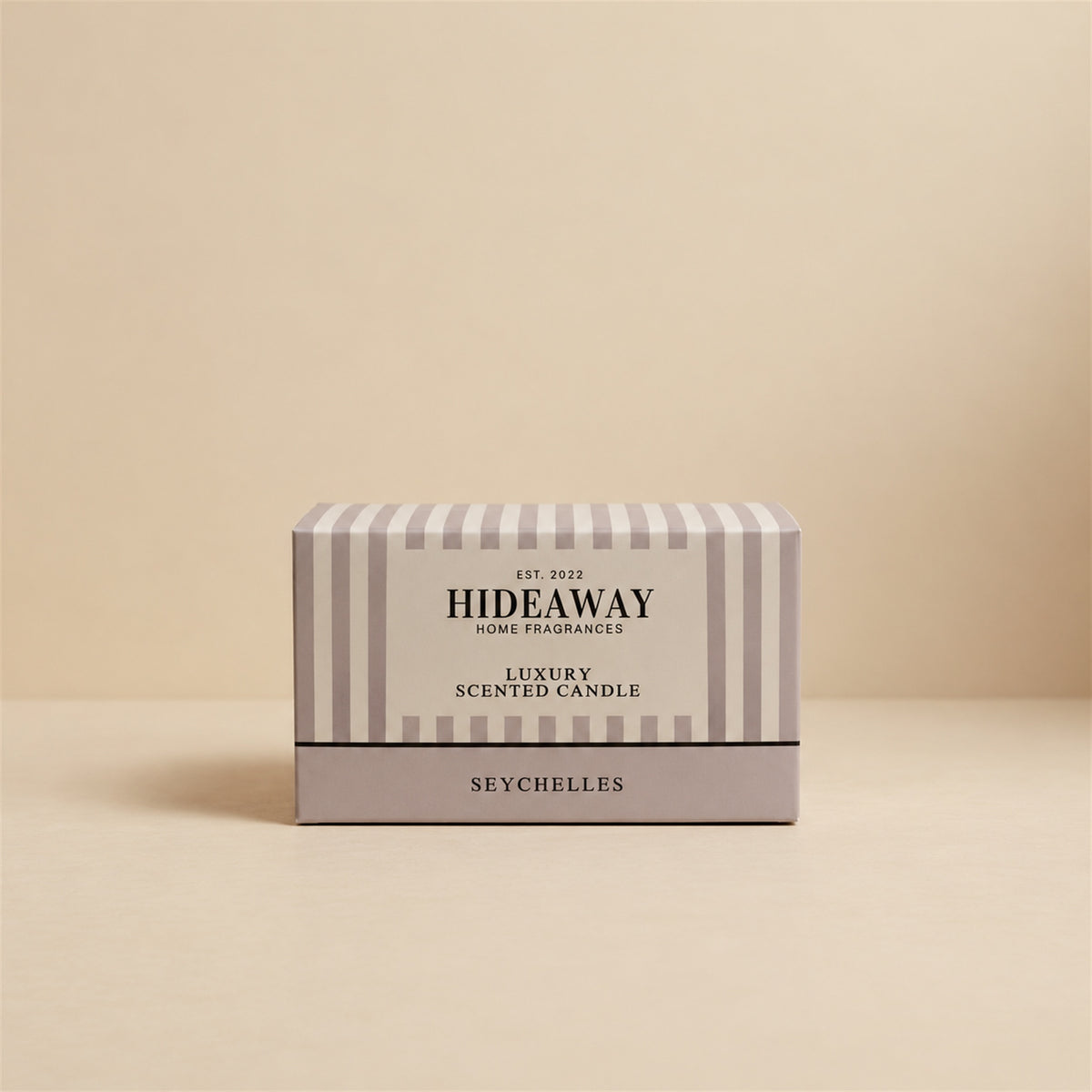 Hideaway Home Fragrances Seychelles 3 wick scented candle featuring rich amber, sweet vanilla, and exotic jasmine notes