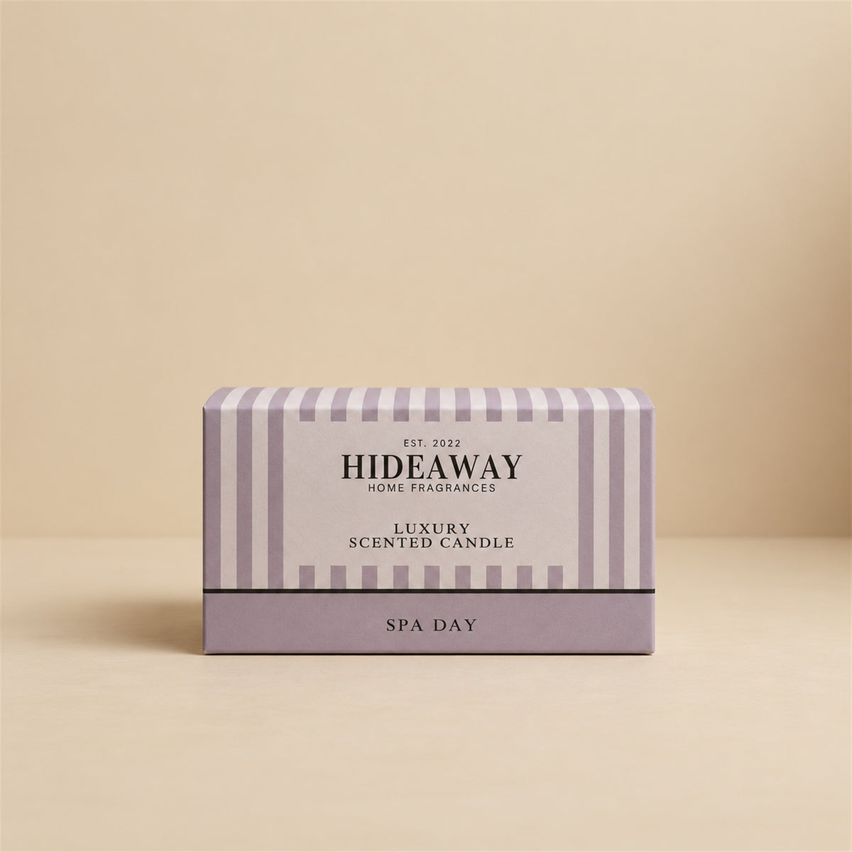 Luxury Hideaway Home Fragrances Spa Day 3 wick candle with herbal pine, fresh ozone, white lily, and golden amber