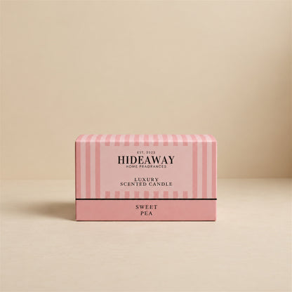 Luxury Hideaway Home Fragrances Sweet Pea 3 wick candle with notes of spring hyacinth, sweet pea, jasmine, and vanilla