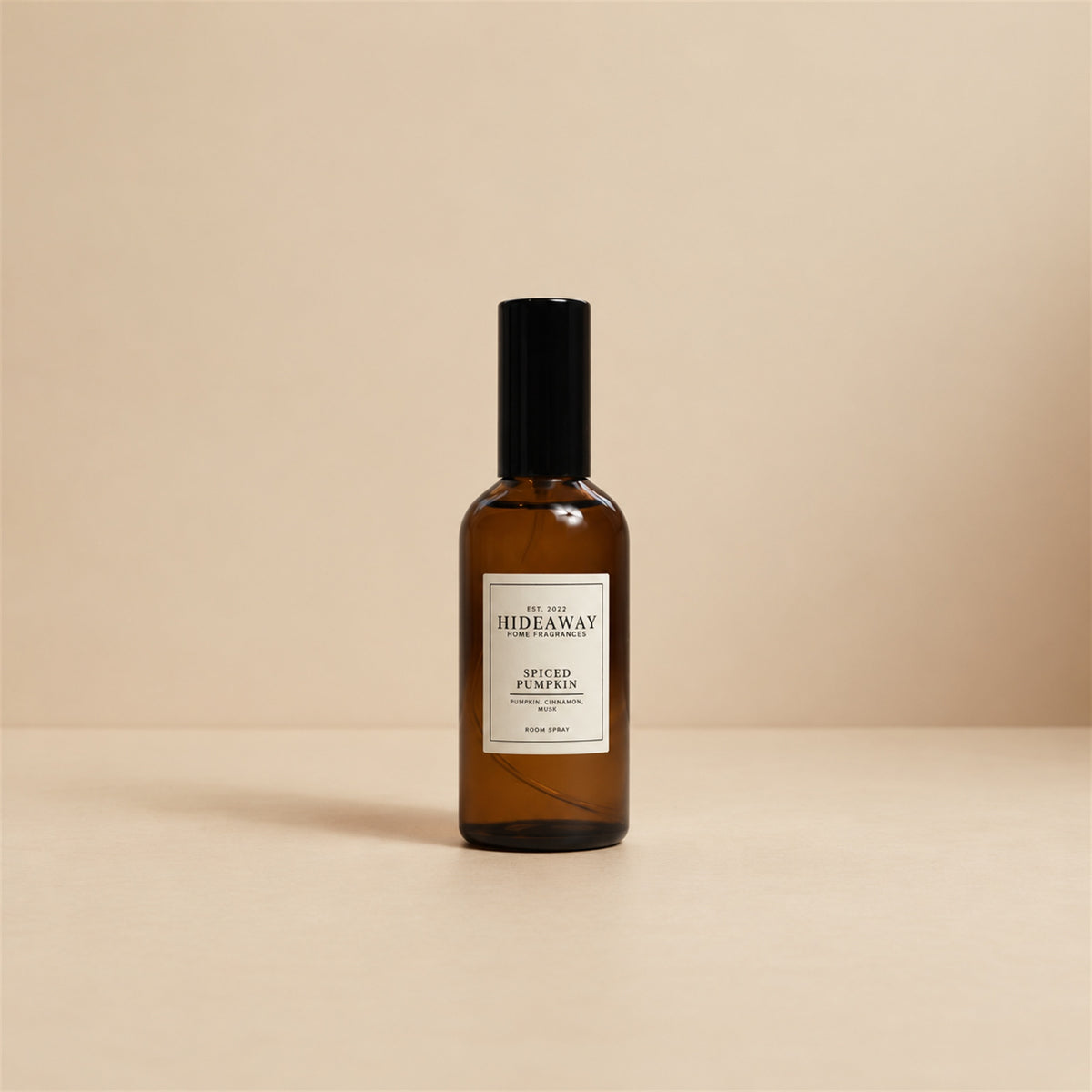 Fine mist released from the Hideaway Home Fragrances spiced pumpkin room spray bottle to diffuse warm clove and spiced pumpkin aromas into the home.
