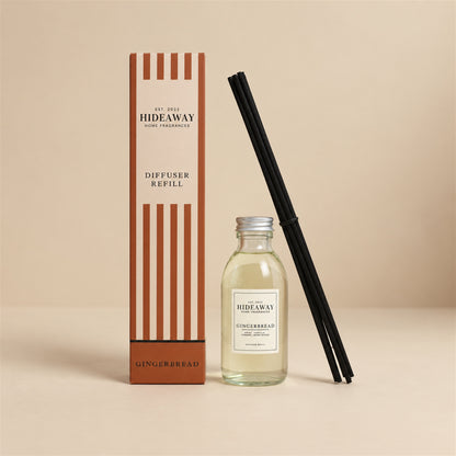 Hideaway Home Fragrances gingerbread reed diffuser refill bottle with anise, cinnamon, and vanilla notes