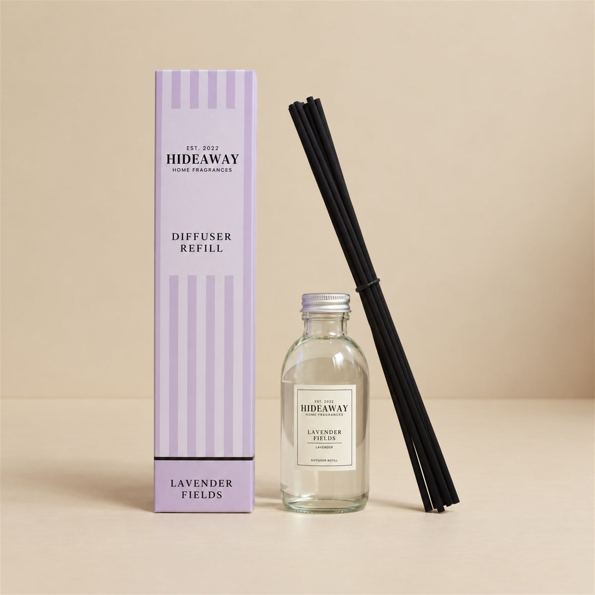 Hideaway Home Fragrances lavender fields reed diffuser refill bottle with pure relaxing lavender notes