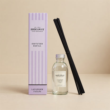 Hideaway Home Fragrances lavender fields reed diffuser refill bottle with pure relaxing lavender notes