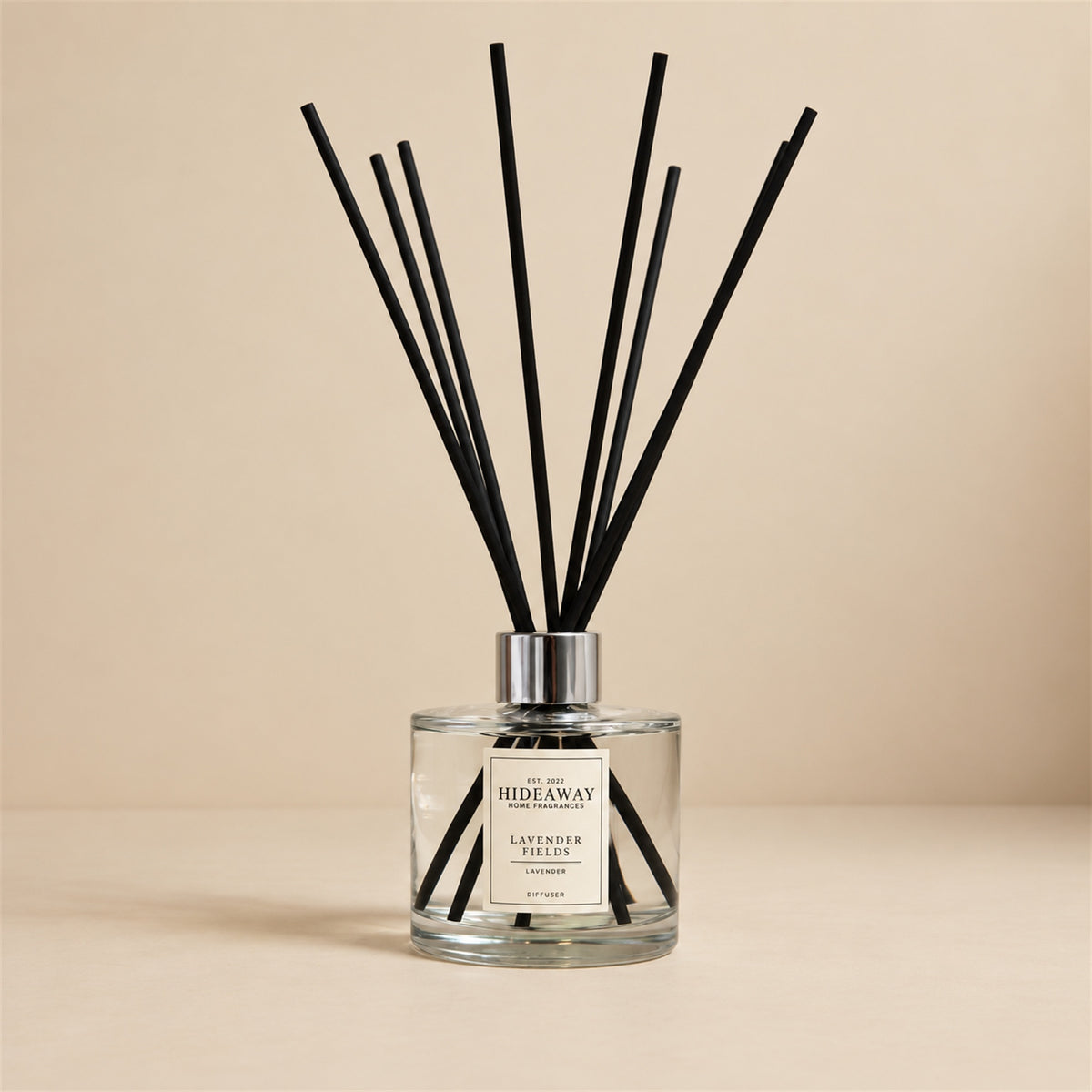 Calming lavender fields reed diffuser by Hideaway Home Fragrances styled for bedroom and spa relaxation