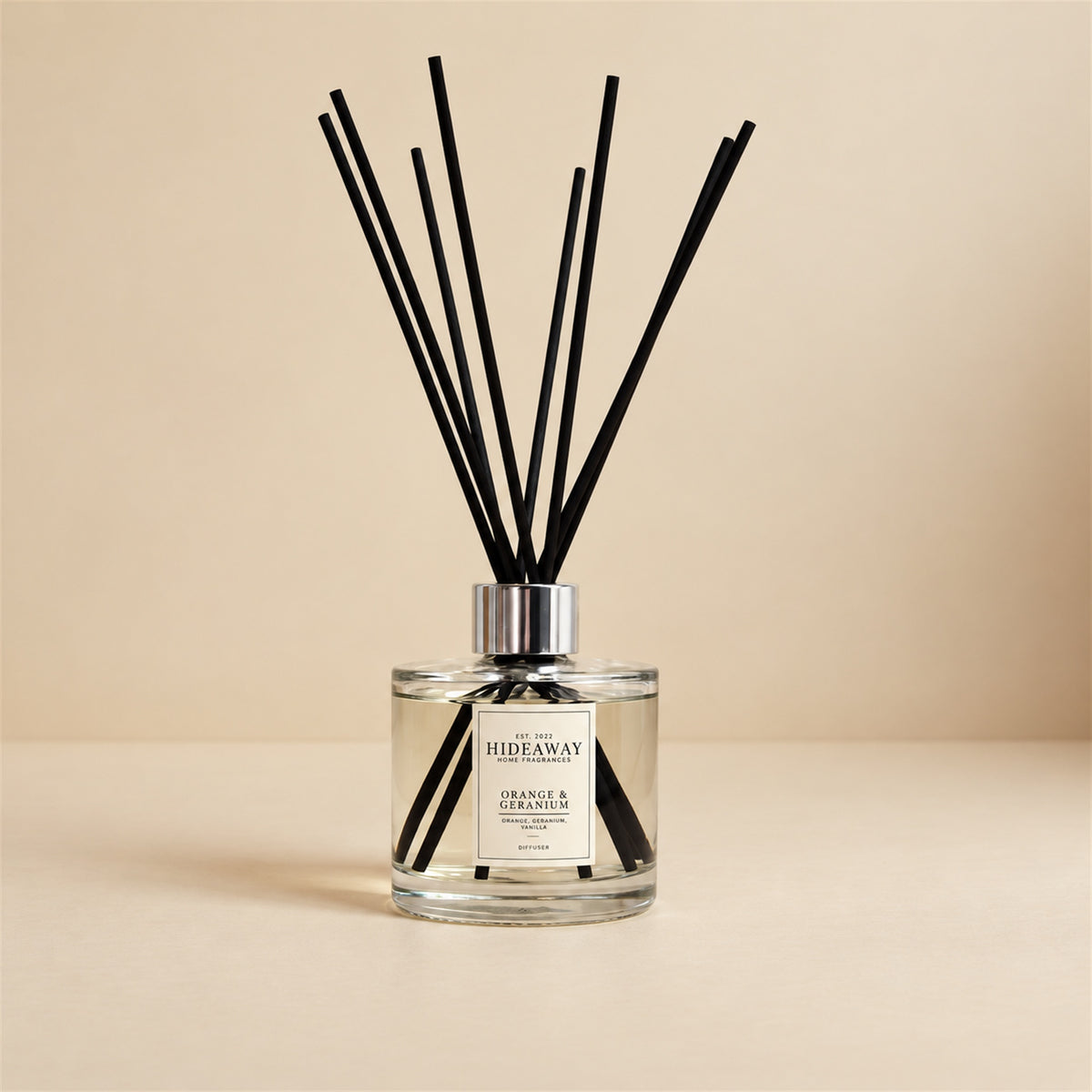 Uplifting orange and geranium reed diffuser by Hideaway Home Fragrances for kitchen and hallway scenting