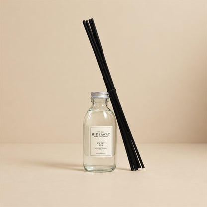 Pouring sweet pea fragrance oil refill for a Hideaway Home Fragrances reed diffuser top-up
