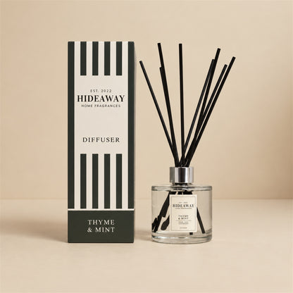 Hideaway Home Fragrances thyme and mint reed diffuser with fresh peppermint, red thyme, and petitgrain notes