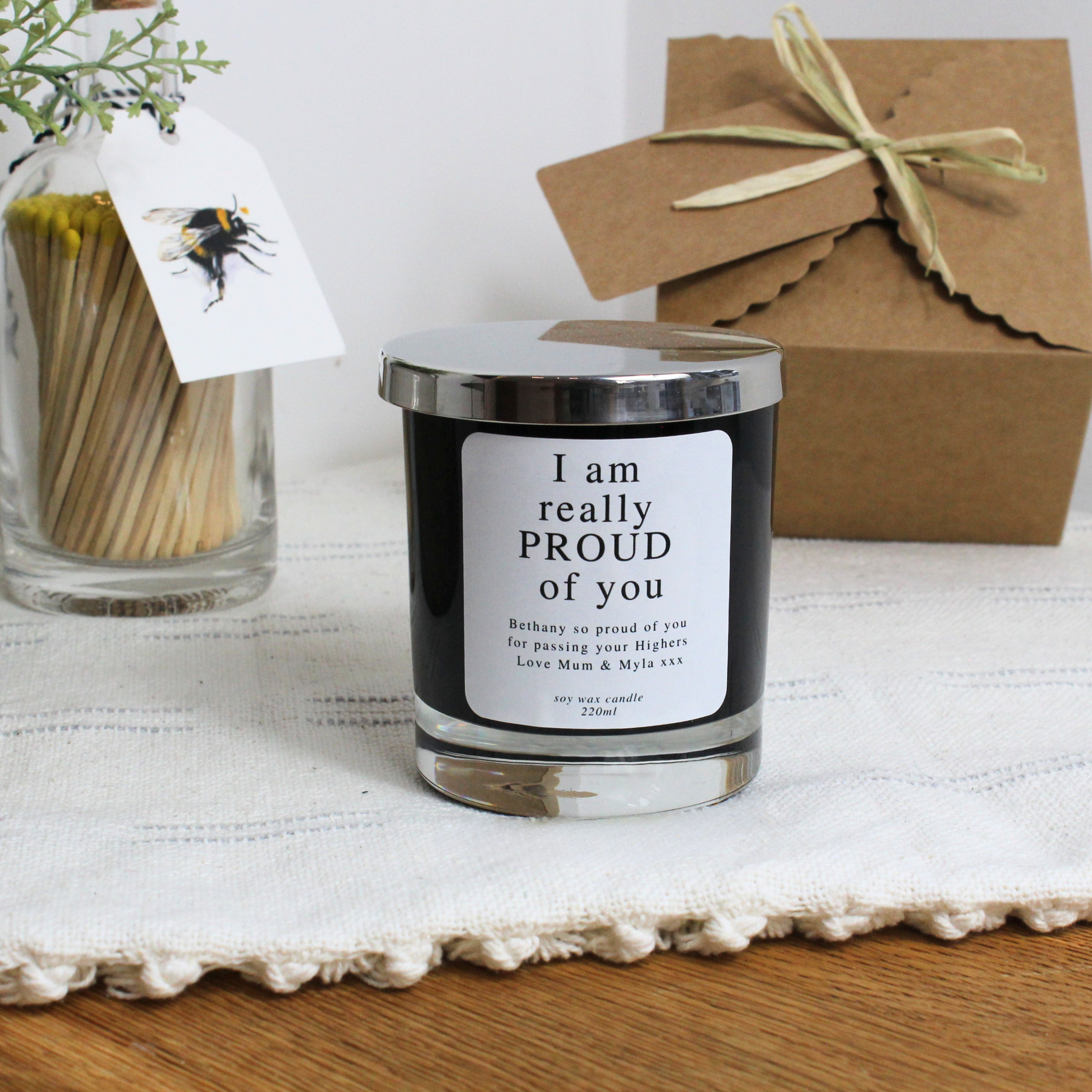 Personalised congratulations candle with ‘I Am Really Proud of You’ message – Hideaway Home Fragrances
