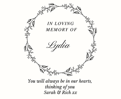 Luxury personalized bereavement condolence gift set with a comforting floral tribute memory candle and reed diffuser, elegantly boxed by Hideaway Home Fragrances.