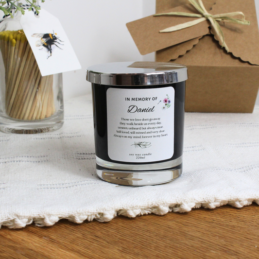 Personalised In Loving Memory candle with name and touching poem – Hideaway Home Fragrances