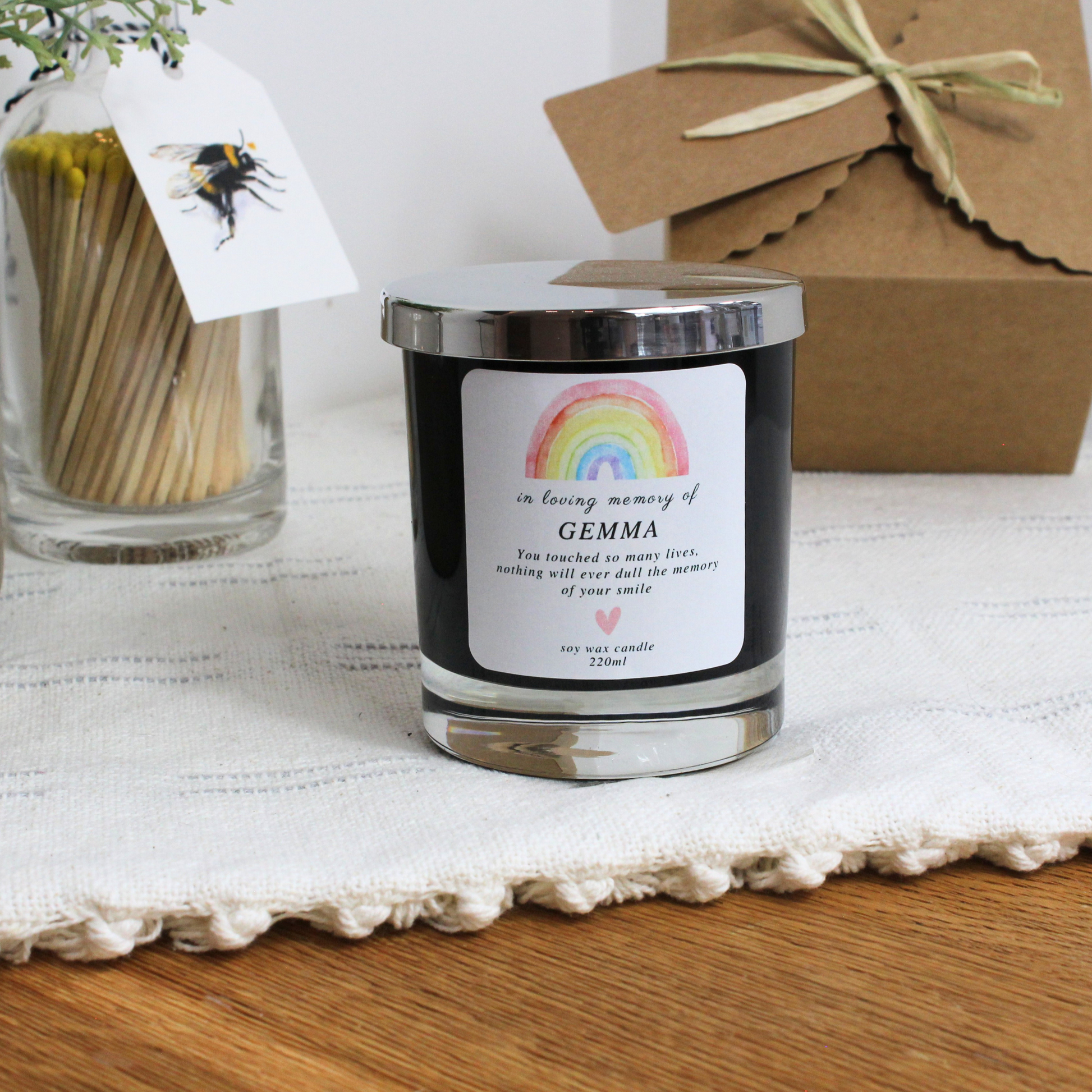 Personalised In Loving Memory rainbow remembrance candle with name and message – Hideaway Home Fragrances