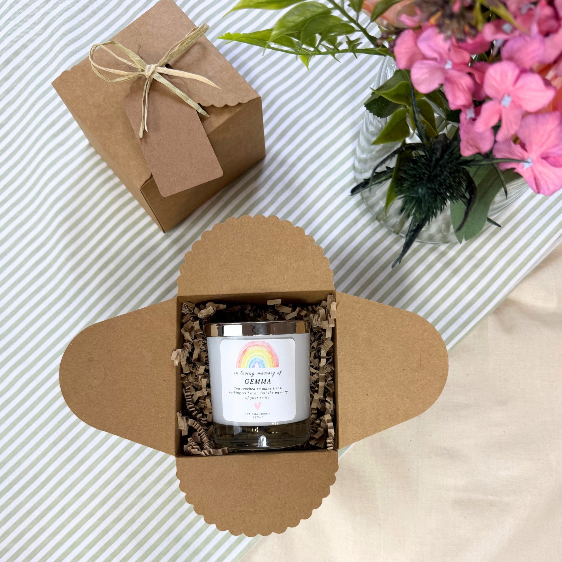 Sympathy rainbow candle gift to celebrate love and memory of a lost loved one – Hideaway Home Fragrances