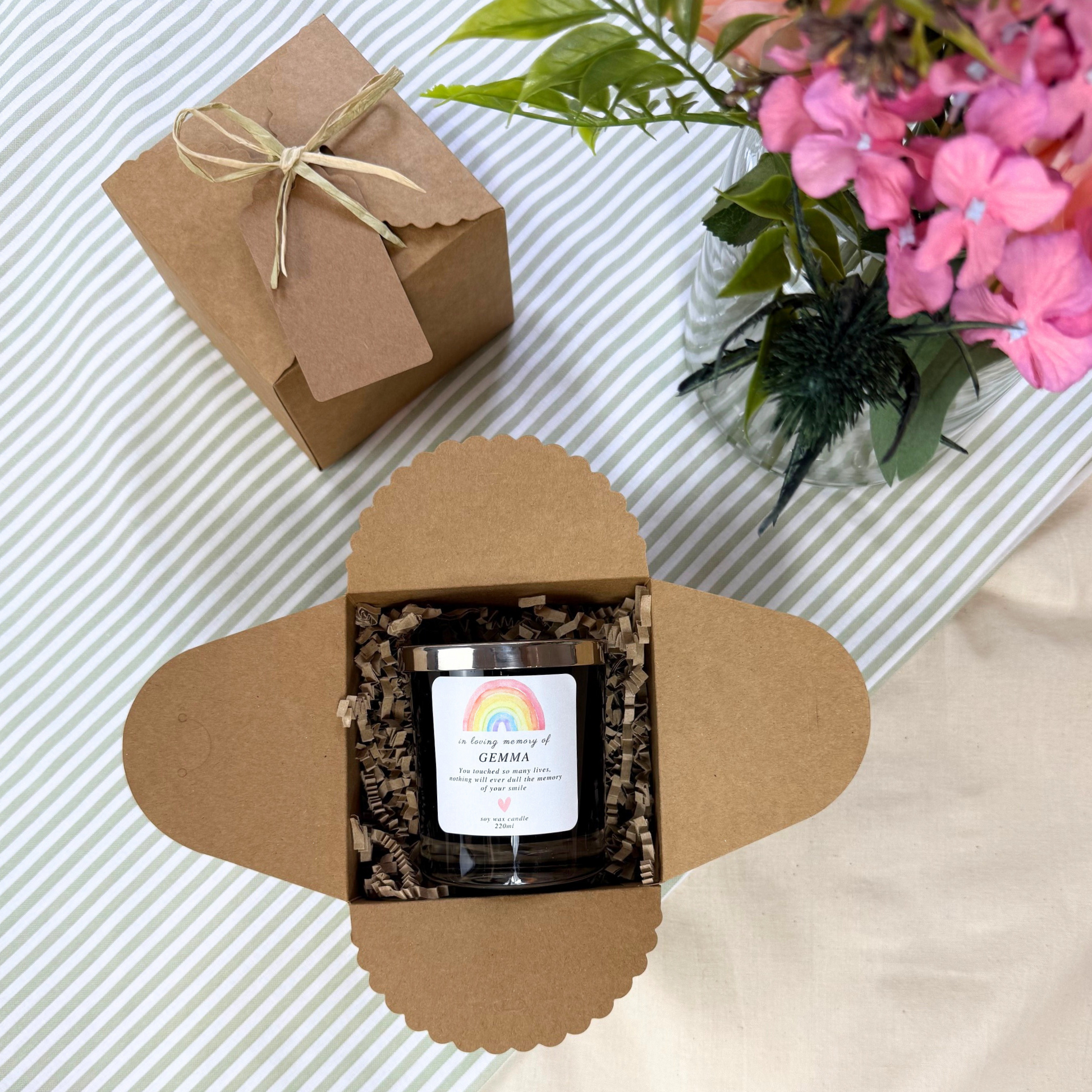Thoughtful personalised memorial candle with heartfelt tribute message – Hideaway Home Fragrances