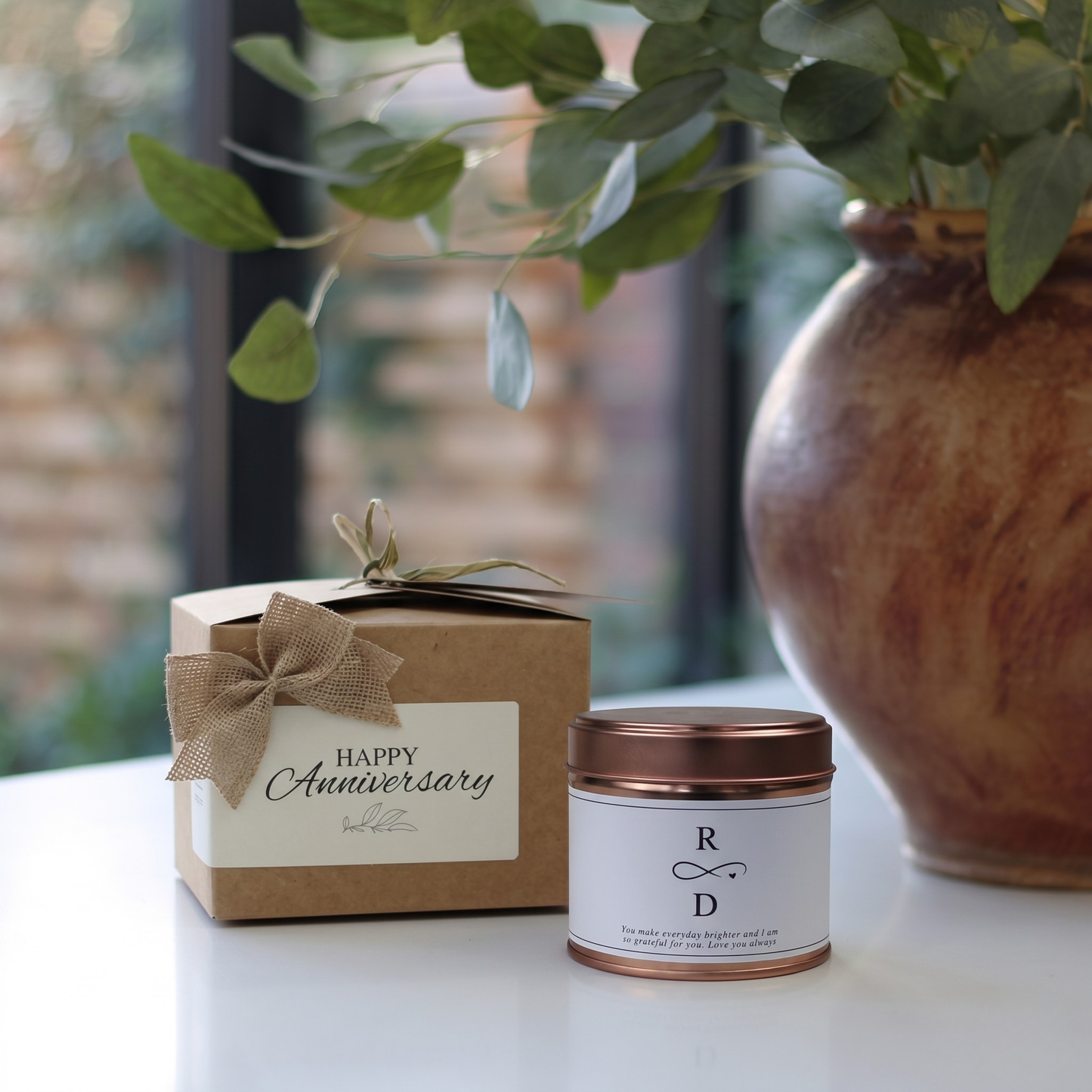 Custom infinity symbol love heart anniversary candle and matching diffuser gift box - Hideaway Home Fragrances
