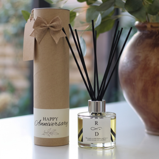 Personalised infinity love candle and reed diffuser keepsake gift set ready to give - Hideaway Home Fragrances