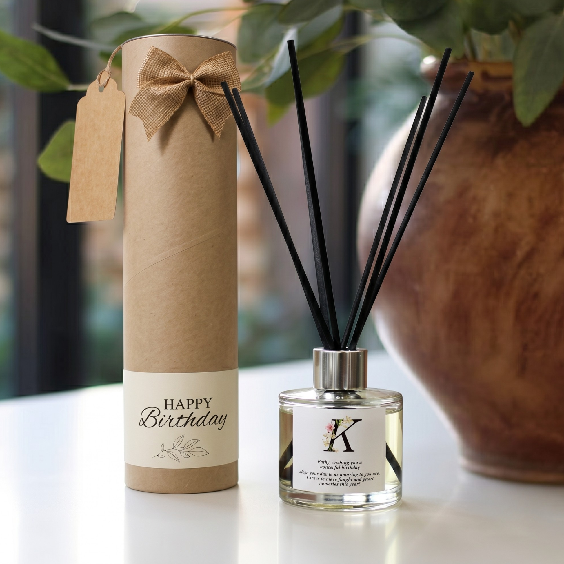 Personalised initial flower candle and reed diffuser keepsake gift set ready to give - Hideaway Home Fragrances