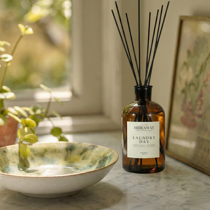Grand scale laundry day reed diffuser 1000ml, crisp white linen fragrance for open plan and light filled interiors