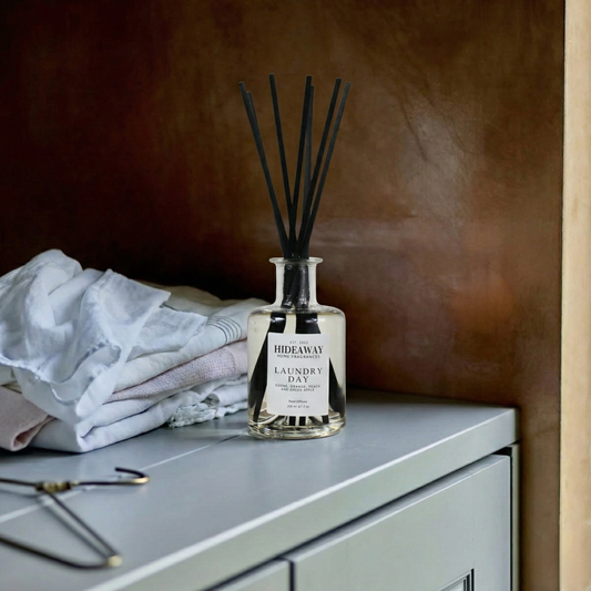Laundry Day clear reed diffuser, fresh green apple rose and vanilla home fragrance