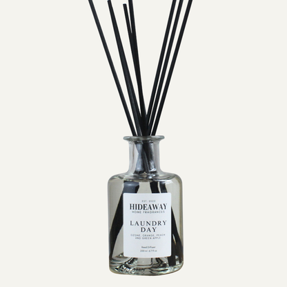 Laundry Day Reed Diffuser – Fresh Crisp Comforting Home Fragrance with Orange, Peach, and Green Apple | Hideaway Home Fragrances