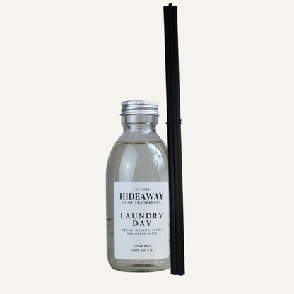 Laundry Day Reed Diffuser Refill – Fresh Crisp Comforting Home Fragrance with Orange, Peach, and Green Apple | Hideaway Home Fragrances