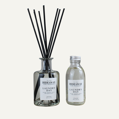 Fresh Crisp Comforting Reed Diffuser Refill – Laundry Day Clean Cotton and Vanilla Blend | Hideaway Home Fragrances
