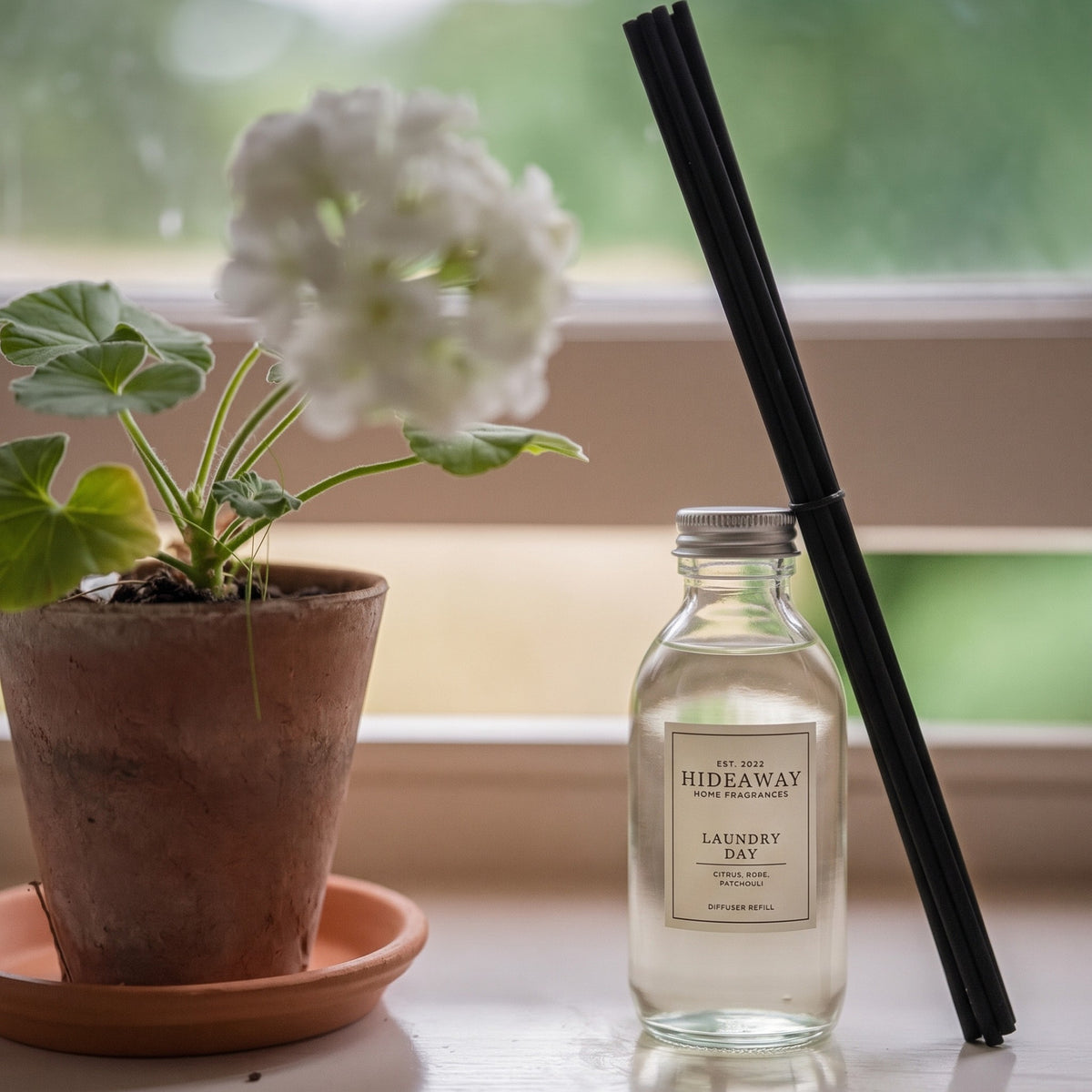 Laundry Day reed diffuser refill, fresh green apple rose and vanilla home fragrance 150ml Hideaway Home Fragrances