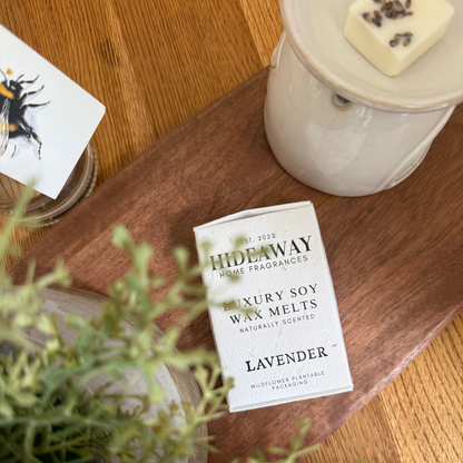 Six large Lavender soy wax melts with soothing, restorative, and elegant notes of authentic English lavender – Hideaway Home Fragrances