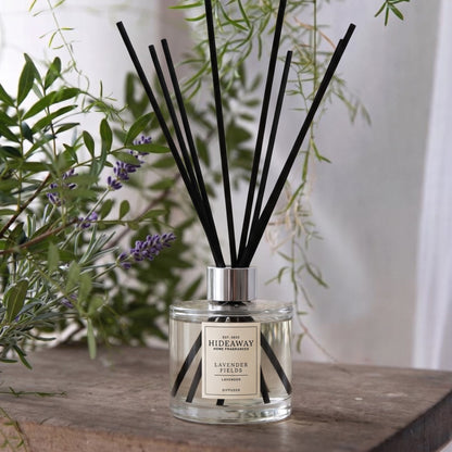 Pure lavender fields reed diffuser by Hideaway Home Fragrances featuring relaxing floral lavender notes