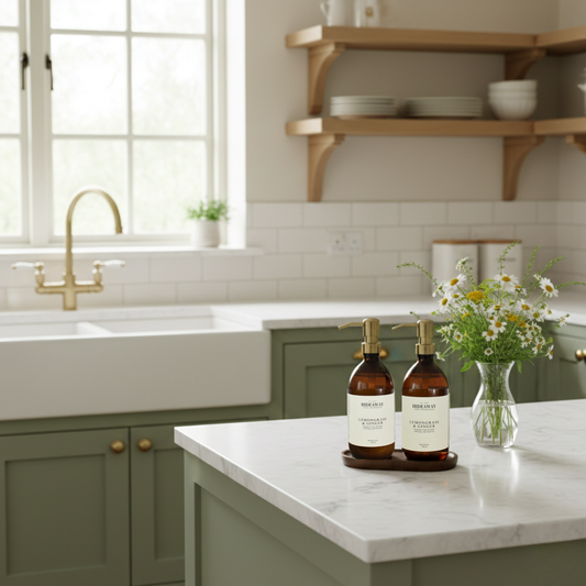 Lemongrass & Ginger luxury hand and body wash in amber glass bottle