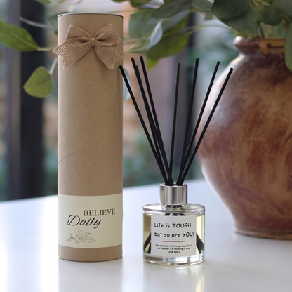 Personalised Life Is Tough But So Are You Candle & Reed Diffuser Gift set, beautifully packaged and ready to gift by Hideaway Home Fragrances.