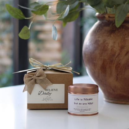 Inspirational thinking of you Life Is Tough But So Are You Candle & Reed Diffuser Gift by Hideaway Home Fragrances.