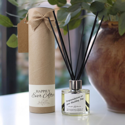 Personalised Lifetime Of Love Wedding Day Candle & Reed Diffuser Gift set featuring a luxury scented candle and matching reed diffuser – Hideaway Home Fragrances