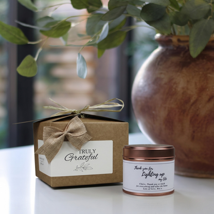 Ready-to-gift keepsake box with a custom handmade soy candle and luxury home fragrance diffuser – Hideaway Home Fragrances