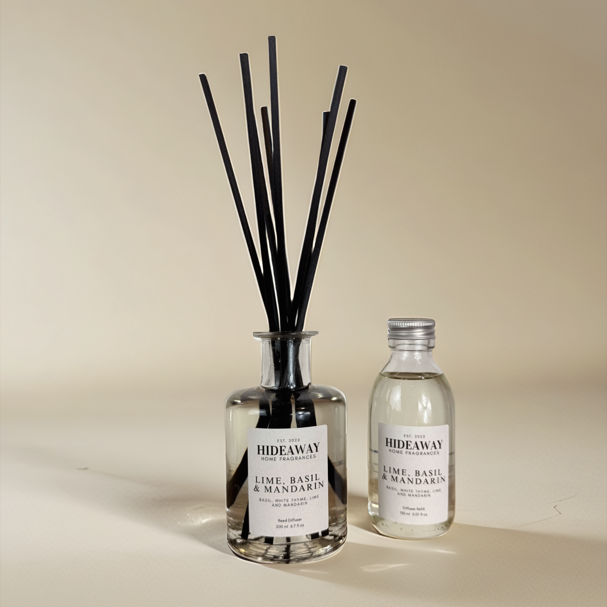 Elegant citrus reed diffuser with basil and warm aromatic undertones – Hideaway Home Fragrances