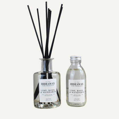 Fresh Uplifting Invigorating Reed Diffuser Refill – Lime, Basil & Mandarin Blend with Subtle Warm Undertones | Hideaway Home Fragrances