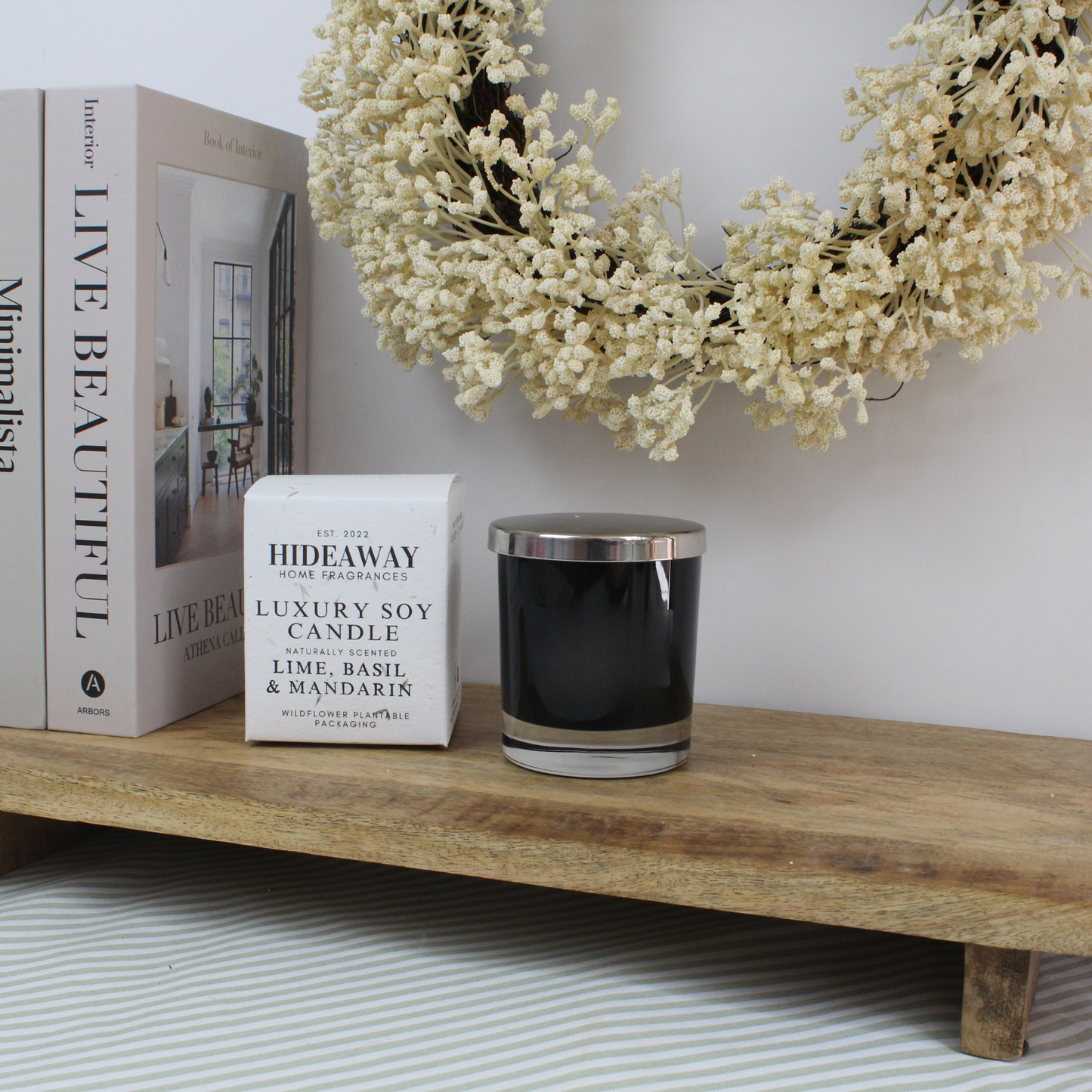 Refined Lime, Basil & Mandarin Candle with bright mandarin, aromatic basil, and warm undertones – Hideaway Home Fragrances
