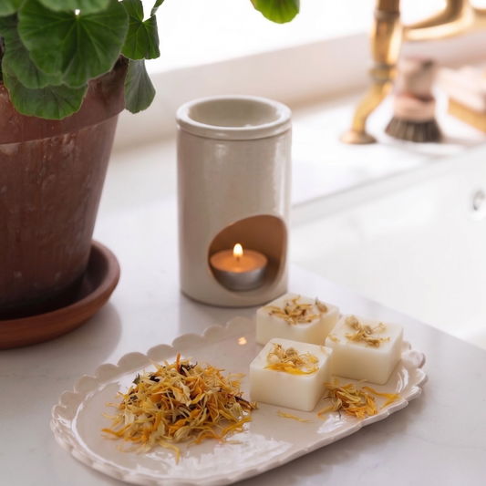 Lime, Basil and Mandarin botanical soy wax melts displayed in eco-friendly packaging - Hideaway Home Fragrances